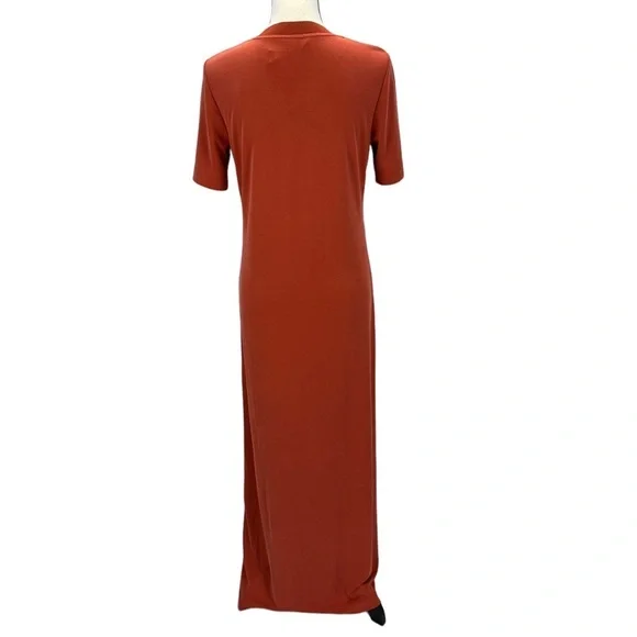 Club Monaco Short Sleeve Crew Neck T-Shirt Maxi Dress - Burnt Orange